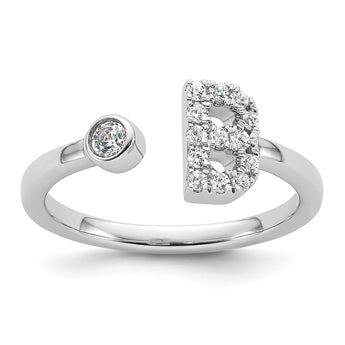 14k White Gold 1/5 carat Lab Grown Diamond VS/SI+ G+ Initial B Adjustable Ring - Birthstone Company