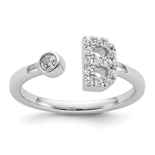 14k White Gold 1/5 carat Lab Grown Diamond VS/SI+ G+ Initial B Adjustable Ring - Birthstone Company