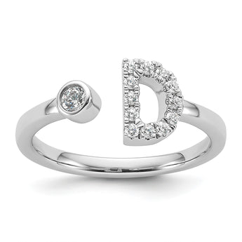 14k White Gold 1/5 carat Lab Grown Diamond VS/SI+ G+ Initial D Adjustable Ring - Birthstone Company