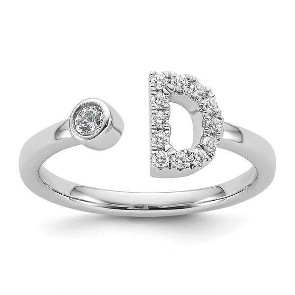 14k White Gold 1/5 carat Lab Grown Diamond VS/SI+ G+ Initial D Adjustable Ring - Birthstone Company