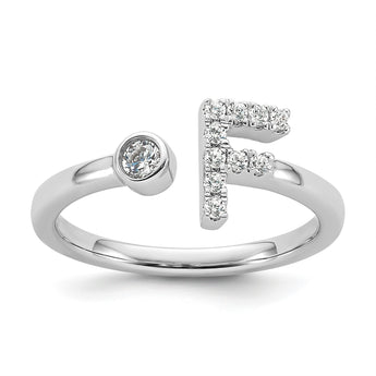 14k White Gold 1/6 carat Lab Grown Diamond VS/SI+ G+ Initial F Adjustable Ring - Birthstone Company