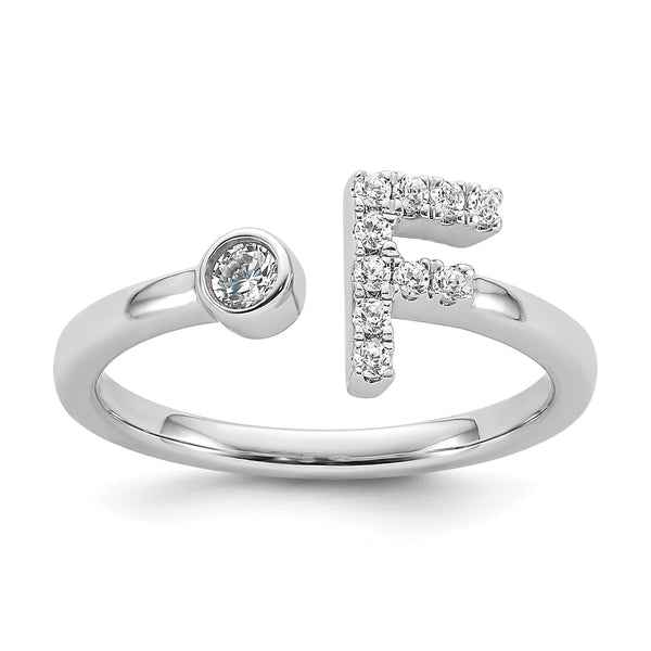14k White Gold 1/6 carat Lab Grown Diamond VS/SI+ G+ Initial F Adjustable Ring - Birthstone Company