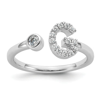 14k White Gold 1/5 carat Lab Grown Diamond VS/SI+ G+ Initial G Adjustable Ring - Birthstone Company
