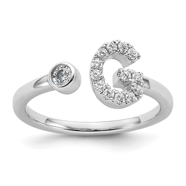 14k White Gold 1/5 carat Lab Grown Diamond VS/SI+ G+ Initial G Adjustable Ring - Birthstone Company
