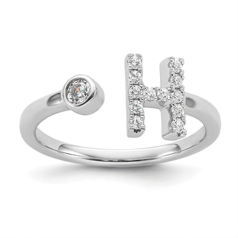 14k White Gold 1/5 carat Lab Grown Diamond VS/SI+ G+ Initial H Adjustable Ring - Birthstone Company