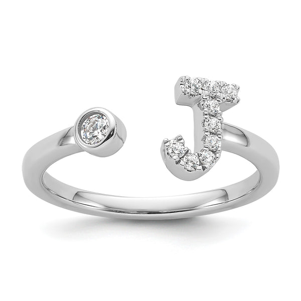 14k White Gold 1/6 carat Lab Grown Diamond VS/SI+ G+ Initial J Adjustable Ring - Birthstone Company