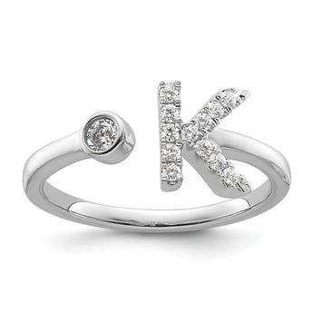 14k White Gold 1/5 carat Lab Grown Diamond VS/SI+ G+ Initial K Adjustable Ring - Birthstone Company