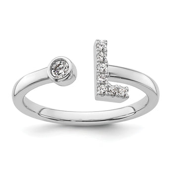 14k White Gold 1/8 carat Lab Grown Diamond VS/SI+ G+ Initial L Adjustable Ring - Birthstone Company