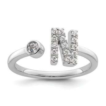 14k White Gold 1/5 carat Lab Grown Diamond VS/SI+ G+ Initial N Adjustable Ring - Birthstone Company
