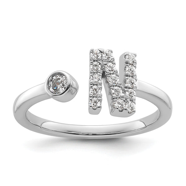 14k White Gold 1/5 carat Lab Grown Diamond VS/SI+ G+ Initial N Adjustable Ring - Birthstone Company
