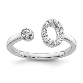 14k White Gold 1/5 carat Lab Grown Diamond VS/SI+ G+ Initial O Adjustable Ring - Birthstone Company