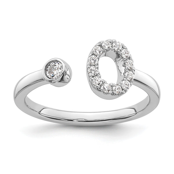 14k White Gold 1/5 carat Lab Grown Diamond VS/SI+ G+ Initial O Adjustable Ring - Birthstone Company