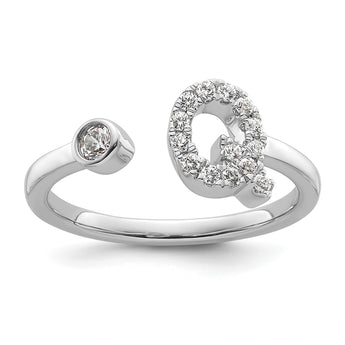 14k White Gold 1/5 carat Lab Grown Diamond VS/SI+ G+ Initial Q Adjustable Ring - Birthstone Company