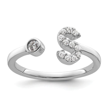14k White Gold 1/6 carat Lab Grown Diamond VS/SI+ G+ Initial S Adjustable Ring - Birthstone Company