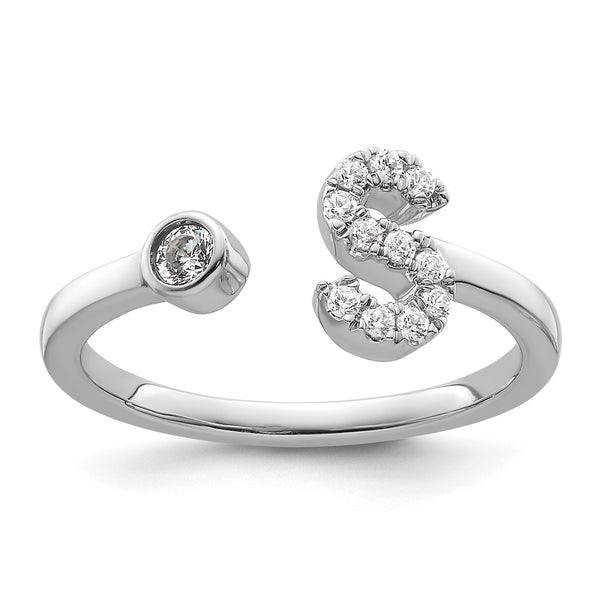 14k White Gold 1/6 carat Lab Grown Diamond VS/SI+ G+ Initial S Adjustable Ring - Birthstone Company