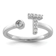 14k White Gold 1/6 carat Lab Grown Diamond VS/SI+ G+ Initial T Adjustable Ring - Birthstone Company