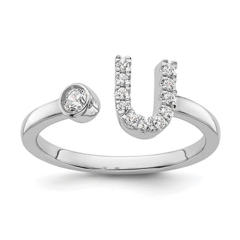 14k White Gold 1/6 carat Lab Grown Diamond VS/SI+ G+ Initial U Adjustable Ring - Birthstone Company