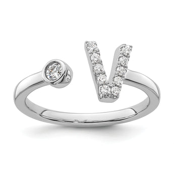 14k White Gold 1/6 carat Lab Grown Diamond VS/SI+ G+ Initial V Adjustable Ring - Birthstone Company