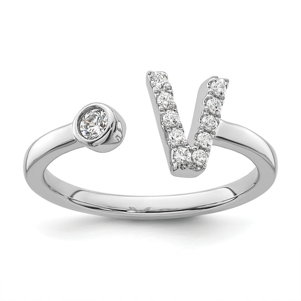 14k White Gold 1/6 carat Lab Grown Diamond VS/SI+ G+ Initial V Adjustable Ring - Birthstone Company