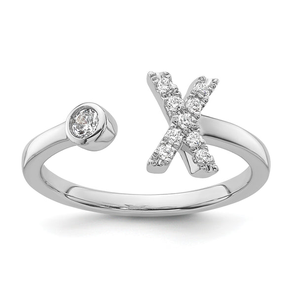 14k White Gold 1/6 carat Lab Grown Diamond VS/SI+ G+ Initial X Adjustable Ring - Birthstone Company