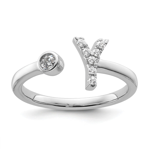 14k White Gold 1/8 carat Lab Grown Diamond VS/SI+ G+ Initial Y Adjustable Ring - Birthstone Company