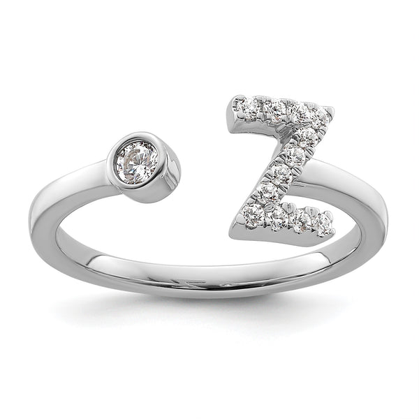 14k White Gold 1/5 carat Lab Grown Diamond VS/SI+ G+ Initial Z Adjustable Ring - Birthstone Company