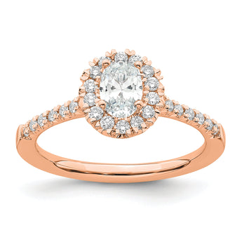 14k Rose Gold 7/8 carat Lab Grown Diamond VS/SI+ G+ Oval Complete Halo Engagement Ring