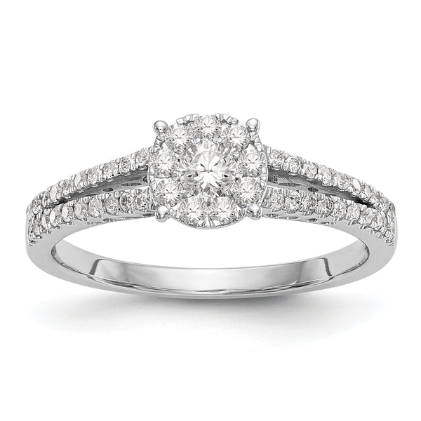14K White Gold Halo Cluster 1/2 carat Diamond Complete Engagement Ring