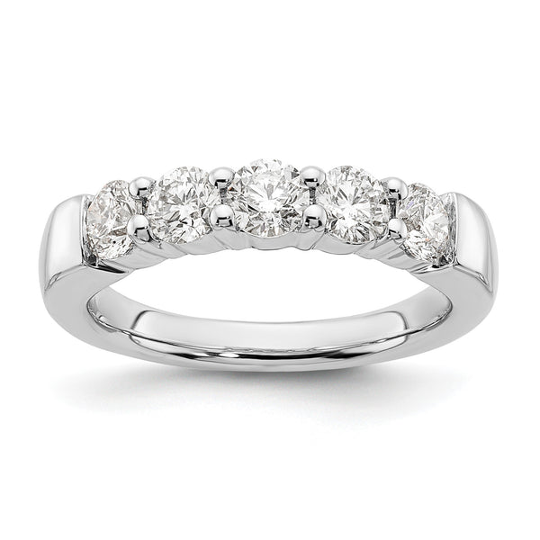 14k White Gold 1 carat Lab Grown Diamond VS/SI+ G+ Five Stone Complete Fashion Band, Size 7 - Birthstone Company