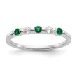 14k White Gold 1/10 carat Diamond and Emerald Complete Band