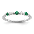 14k White Gold 1/10 carat Diamond and Emerald Complete Band
