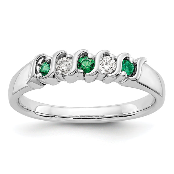 10k White Gold Diamond w/Emerald Band