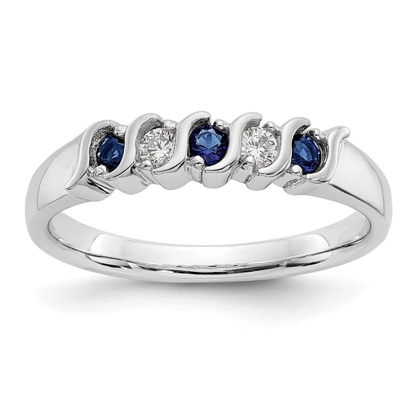 14k White Gold 1/10 carat Diamond and Blue Sapphire Complete Band