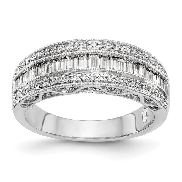 14K White Gold 3/4 carat Baguette/Round Diamond Complete Band