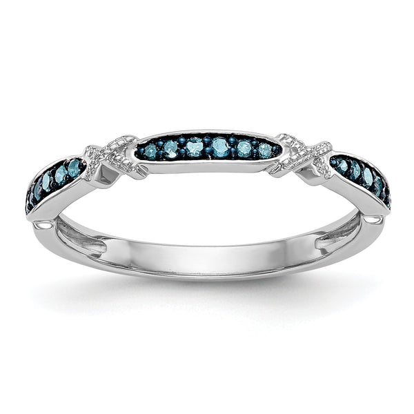 14k White Gold X-Design 1/10 carat Blue Diamond Complete Band