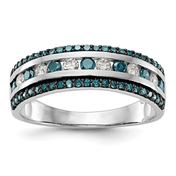 14k White Gold 3/4 carat Blue and White Diamond Complete Channel Band - Birthstone Company