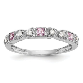 14k White Gold Heart Design 1/10 carat Diamond and Pink Sapphire Complete Band