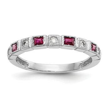 14k White Gold 1/10 carat Diamond and Ruby Complete Band