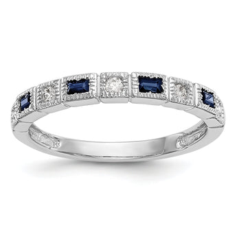 14k White Gold 1/10 carat Diamond and Blue Sapphire Baguette Complete Band