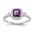 14k White Gold Cushion Amethyst and Diamond Ring, Size 7 - Birthstone Company