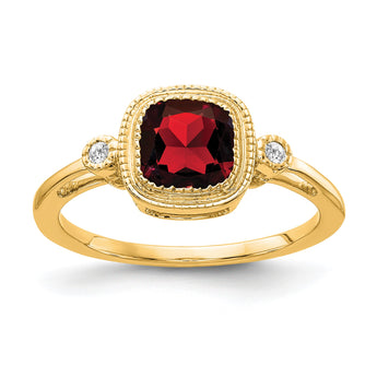 14k Cushion Garnet and Diamond Ring, Size 7 - Birthstone Company