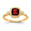 14k Cushion Garnet and Diamond Ring, Size 7