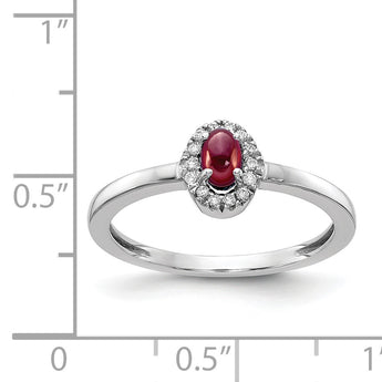 14k White Gold Diamond and Oval Cabochon Garnet Ring - Birthstone Company