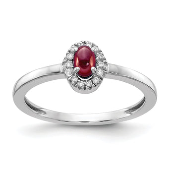 14k White Gold Diamond and Oval Cabochon Garnet Ring - Birthstone Company
