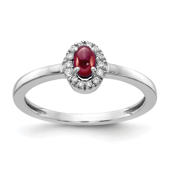 14k White Gold Diamond and Oval Cabochon Garnet Ring - Birthstone Company