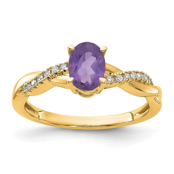 10k Oval Amethyst and Diamond Ring, Size 7 - Birthstone Company