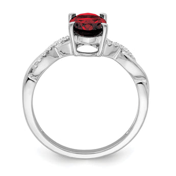 14k White Gold Oval Garnet and Diamond Ring, Size 7 - Birthstone Company