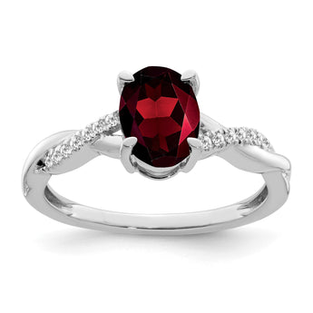 14k White Gold Oval Garnet and Diamond Ring, Size 7 - Birthstone Company