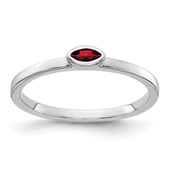14k White Gold Bezel-set Marquise Garnet Ring, Size 7 - Birthstone Company