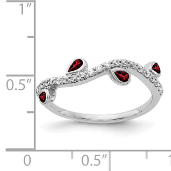 14k White Gold Diamond and Pear Garnet Curved Ring - Birthstone Company
